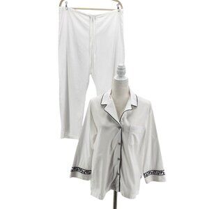 Natori Womens Small Pajamas Two Piece White Black Set